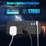 Power Bar, Power Strip Surge Protector with 8 Outlets & 3 USB Ports & 1 Type-C Port (5V/3A), Angled Flat Plug, Spaced Outlets & ETL Listed Power Outlet for Home Office - Black