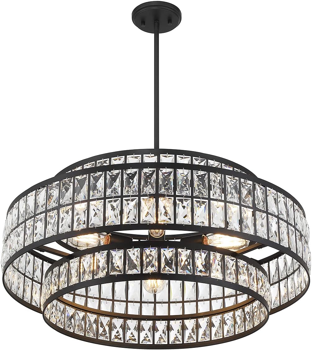 Savoy House 7-9048-6-89 Renzo Crystal Mid-Century Clear Crystal Pendant, 6-Light 360 Total Watts, 12" H x 28" W, Matte Black
