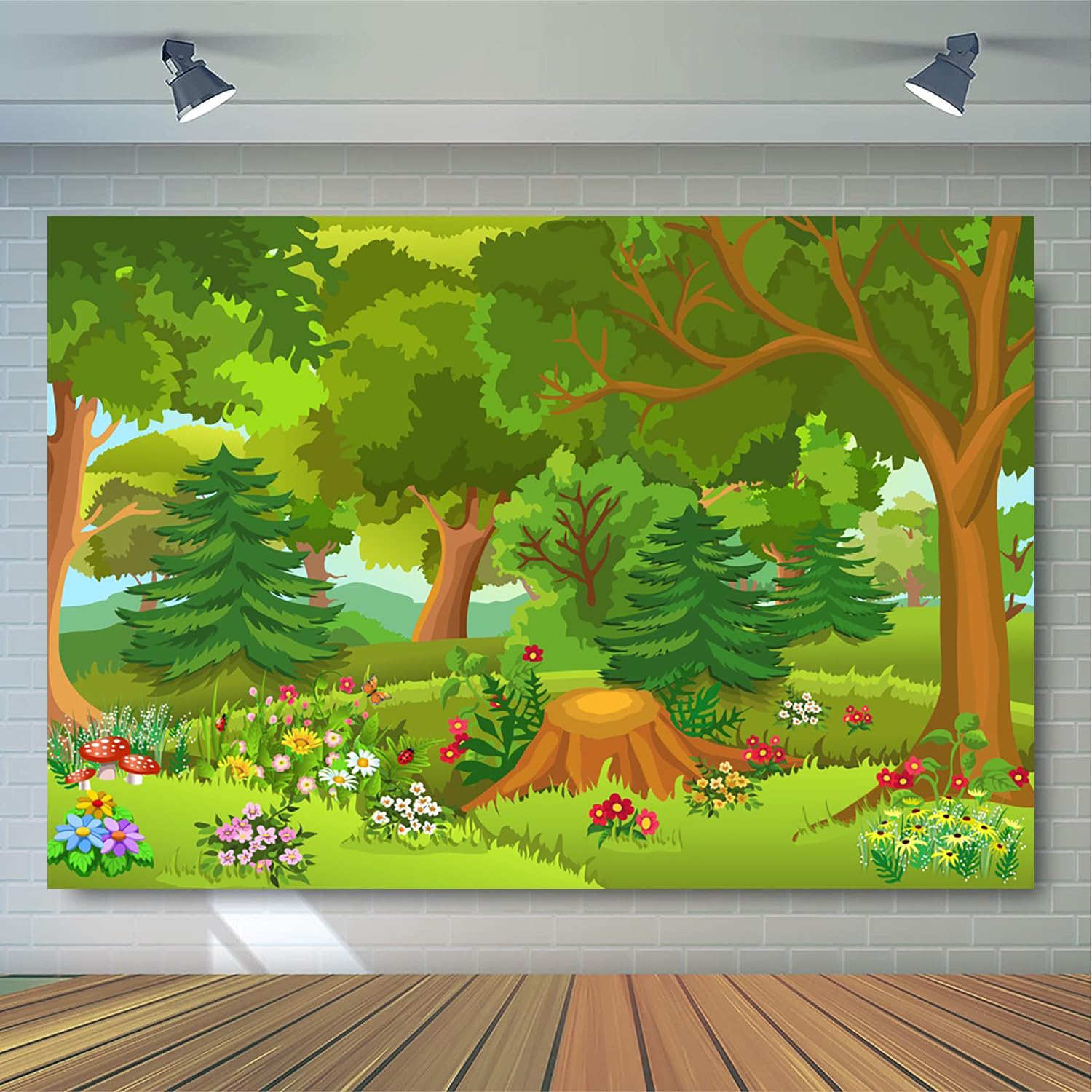 7x5ft Cartoon Forest Backdrop Fairytale Flower Trees Background Baby Shower Kids Teens Birthday Cake Table Birthday Party Supplies Photography Decoration Studio Props