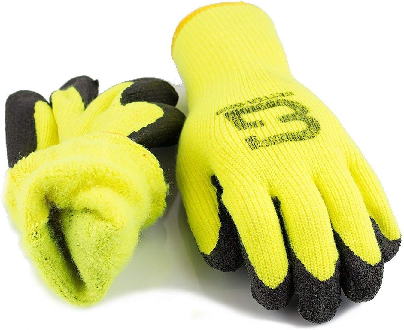 TS BGWLAC Winter Insulated Rubber Latex Coated Work Gloves, Crinkle Pattern, 12 Pairs/Pack (Medium, Hi-Viz Lime)