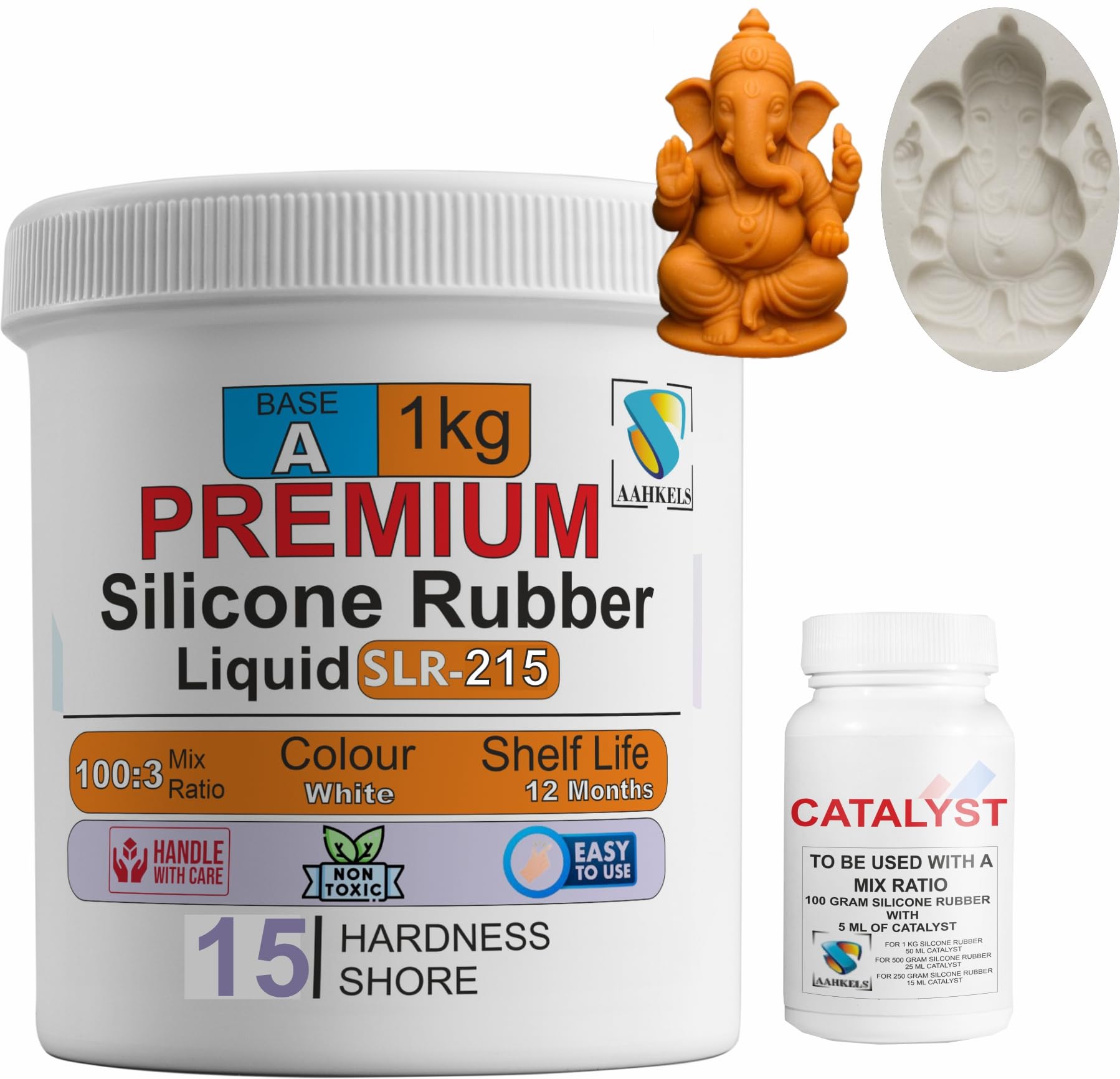 AAHKELS Mould Making Silicone Liquid Rubber LSR-215 – Medium Soft Grade (15A Hardness) for Resin, Soap, Candle & Prototype Molds – 1:5 Mix Ratio – White –1 KG (Slow)-image-49