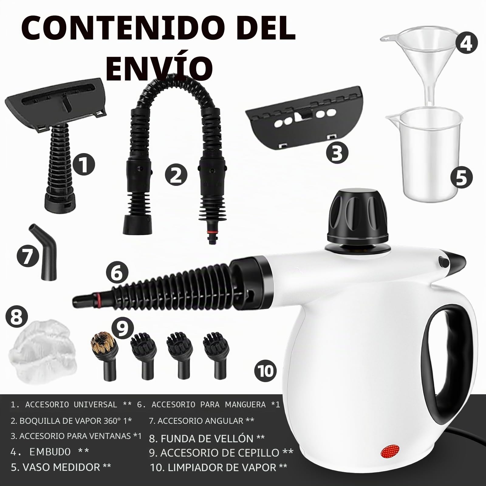 Limpiador a Vapor Portátil Multiusos con 12 Accesorios, Vaporeta de Mano Presurizado