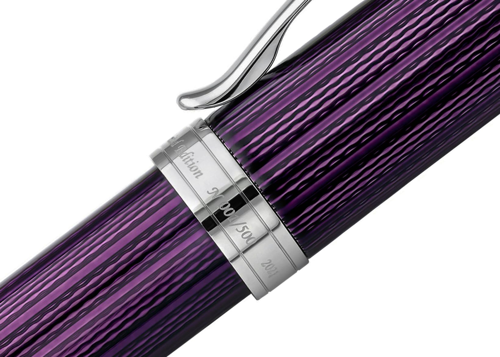 Xezo Incognito Brass Ballpoint Pen in Purple Metallic Color Diamond-Cut Engraved Serial Platinum Plated Parts Incognito Purple B-2 — view 7