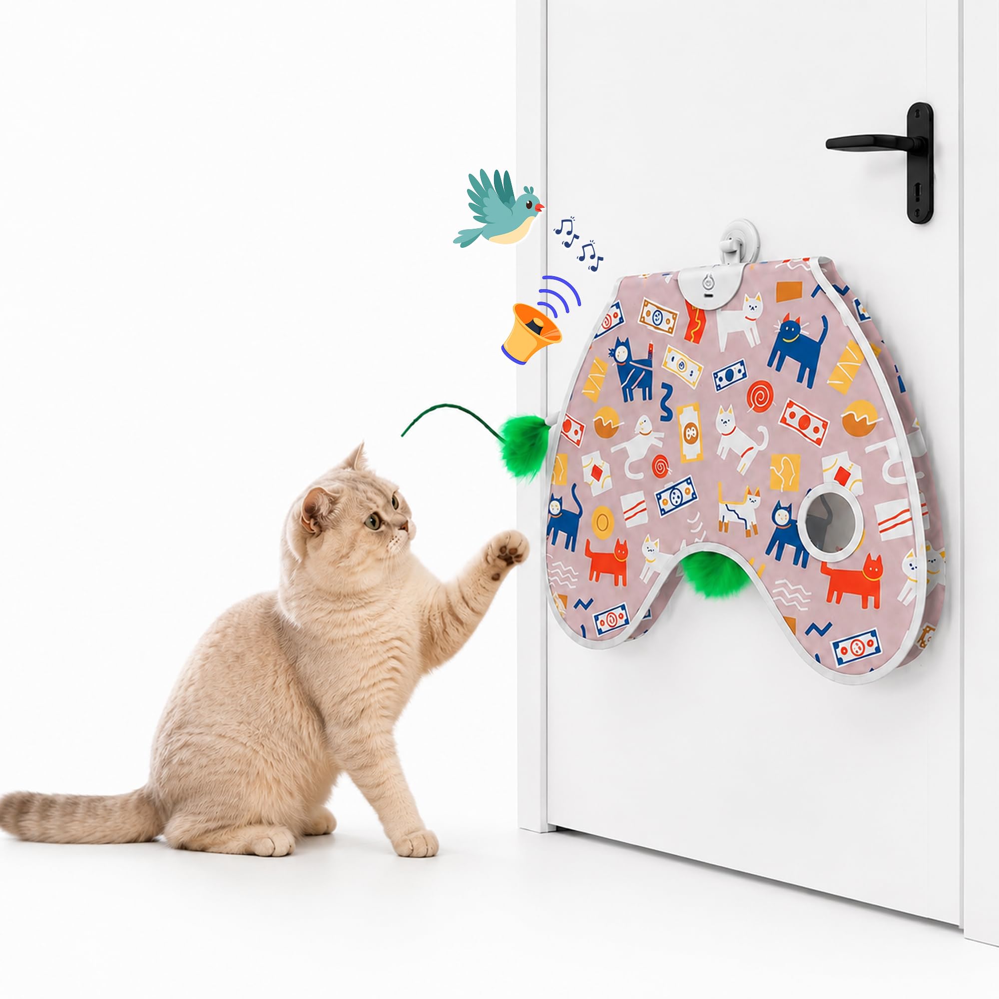 PAWSPIK Peek & Play Jouet électronique interactif mural pour chat | 3 modes de jeu, activation tactile, batterie rechargeable, plumes remplaçables