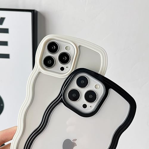 Miniatura 3 de Caseative Linda forma de marco de onda rizada a prueba de golpes, suave compatible con funda de iPhone (blanco, iPhone 13 Pro Max)