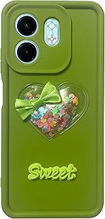 (For smart 9) Back Cover Soft Silicon Bumper TPU Case Camera Protection With Heart Glitter For Infinix Smart 9 Case Cover (Green)