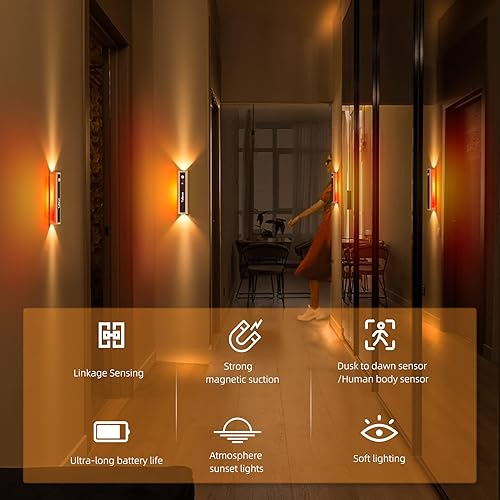 Miniatura 4 de Luz nocturna portátil magnética de 2200 mAh con batería para interiores, sensor de movimiento, lámpara de puesta de sol, luces LED de pared para