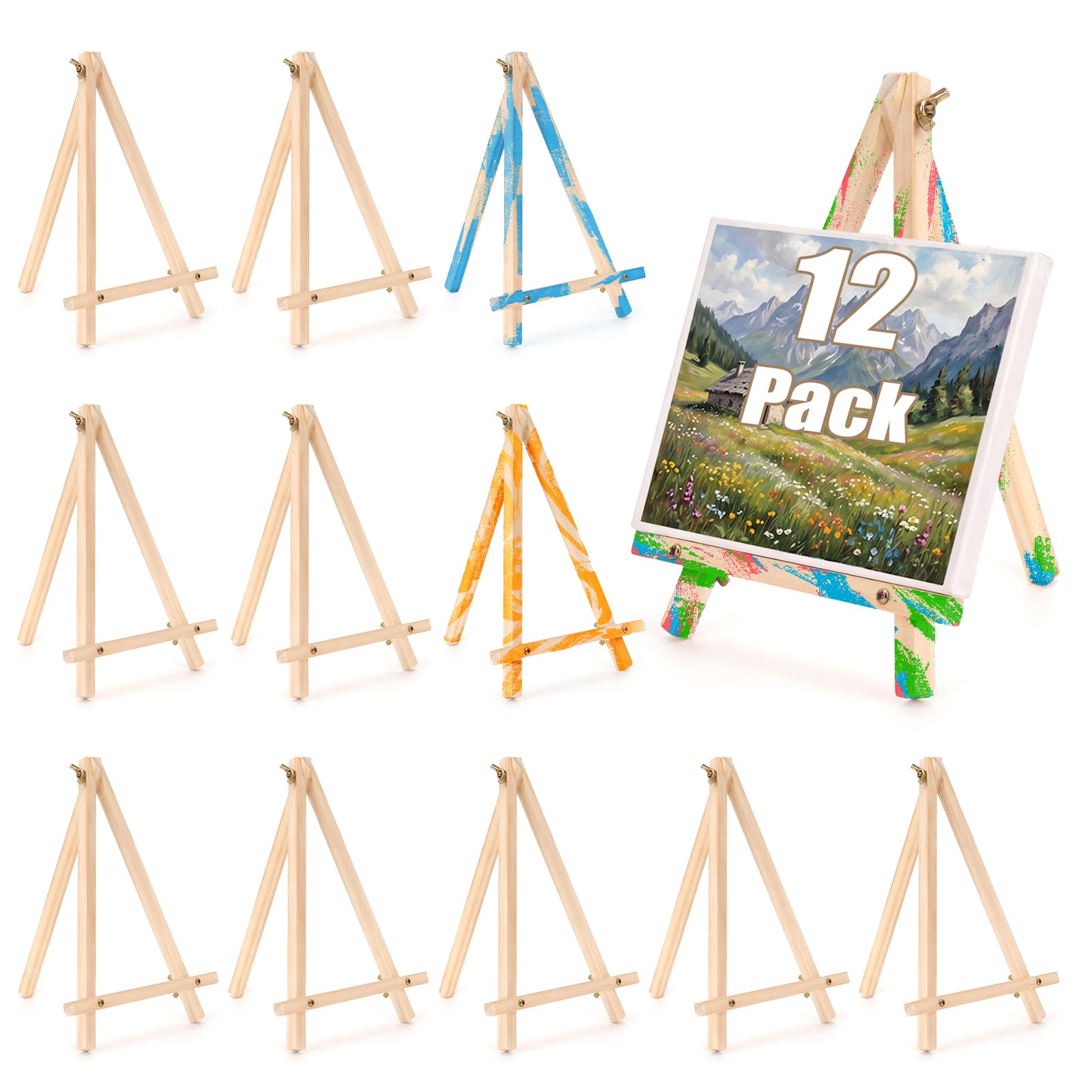 View 1 of 12 Pack 9 Inch Easels for Painting Wood Easels for Canvas Arts Craft Photos