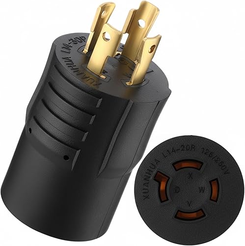 Vista 11 de Kanayu L14-30P a SS2-50R RV Adaptador de generador de energía marina, generador de bloqueo de 4 clavijas 30A L14-30P macho a 50A Marine Shore Power