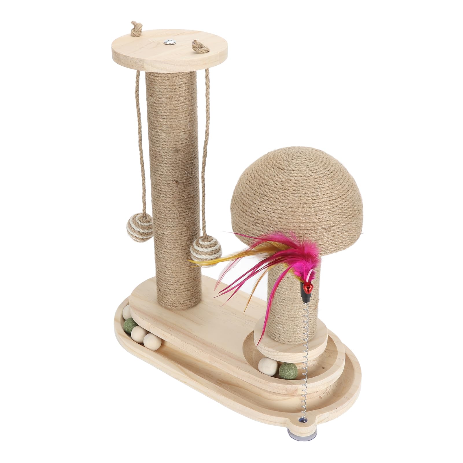 Arbre à Chat à 2 Couches, Grand Griffoir Interactif pour Chaton avec Baguette Taquine pour Chats d'intérieur, Plateau Tournant Ovale en Forme de Champignon pour Prévenir Pleinement Le Chat.