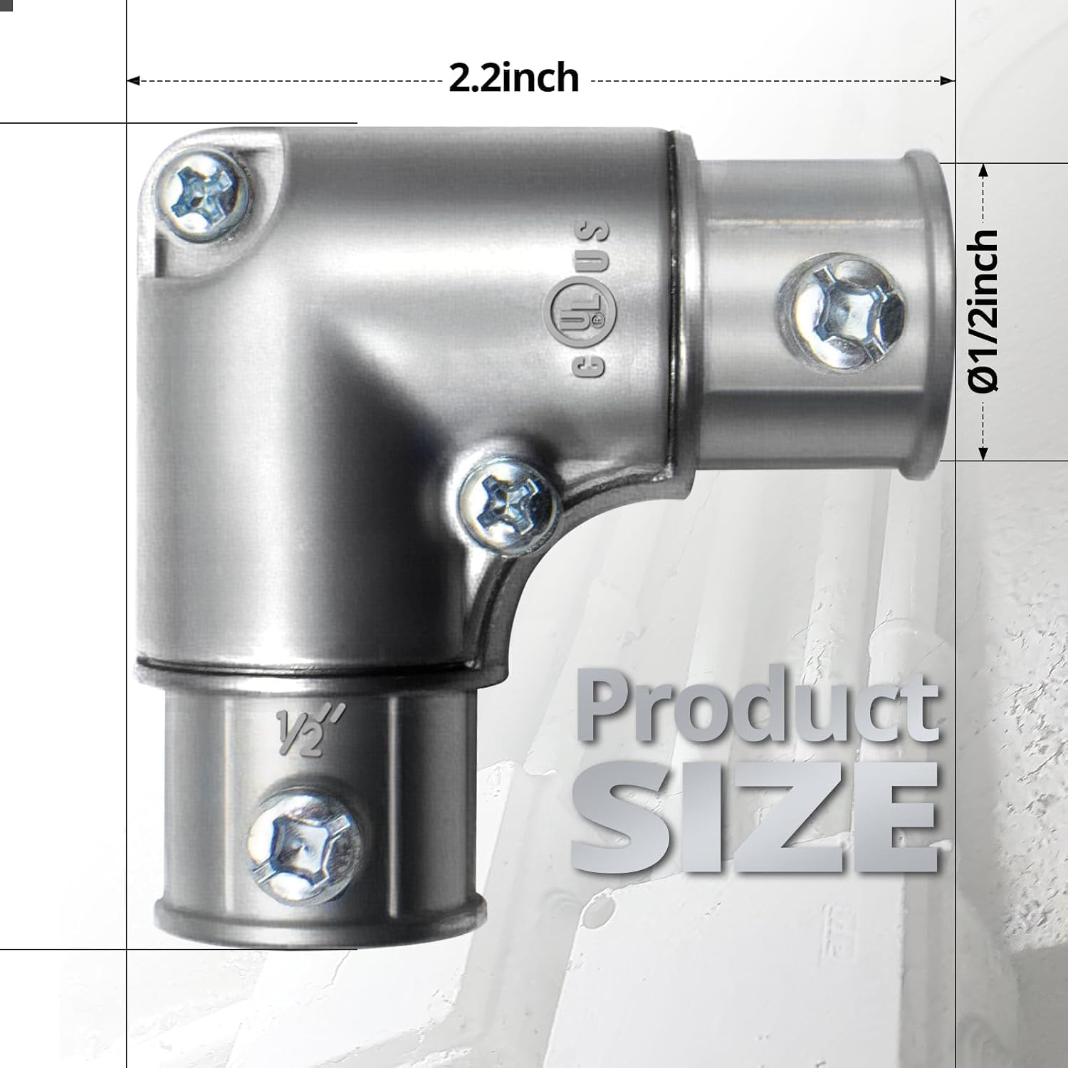 1/2" 90 Degree Inside Corner Pull-Elbow, EMT Fitting, 5 Pack | Zinc Die-Cast Body, Set Screw Design, UL Listed, Silver Finish, for residential & DIY jobs, 5 Pack