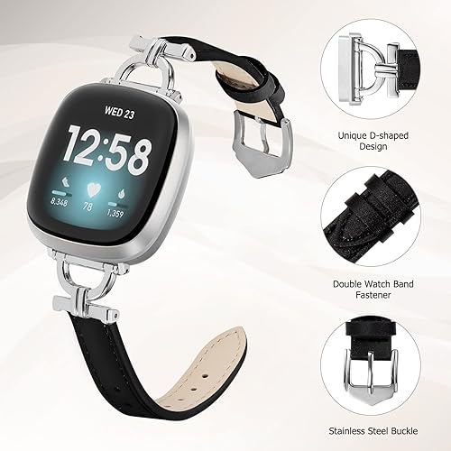 Miniatura 3 de HAYONLIY - Correas de cuero compatibles con Fitbit Sense 2Fitbit Versa 4, Fitbit SenseFitbit Versa 3, correa de repuesto delgada y elegante, correa