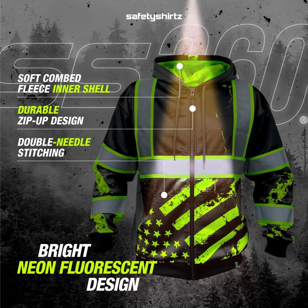 SafetyShirtz Men's SS360 ANSI Type-O and Enhanced Visibility Stealth Graphic Hoods and Zip Ups - Image 6