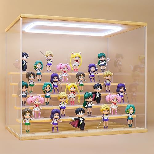 Miniatura 8 de Naconmlet Vitrina transparente para mini figuras de acción, exhibición Funko Pop, estante desmontable apilable a prueba de polvo con luz LED para
