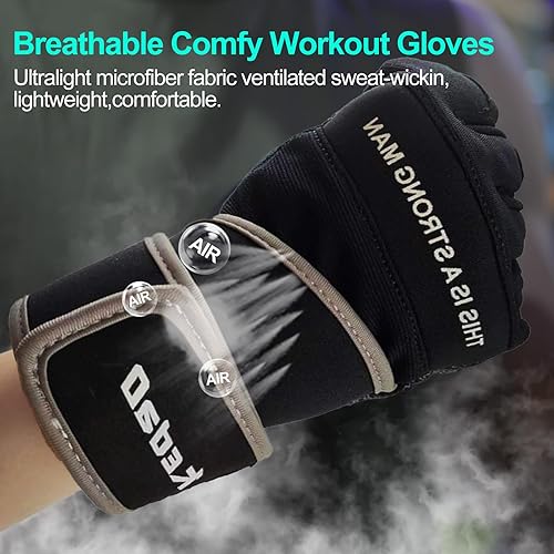 Miniatura 5 de Guantes de entrenamiento para hombres, guantes de gimnasio para levantamiento de pesas con soporte para muñeca, protección completa de la palma,