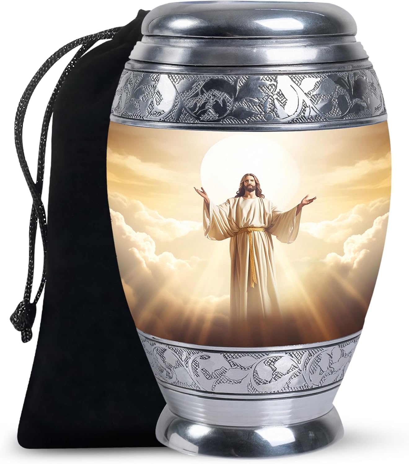 Jesus Christ Large Cremation Urns for Human Ashes Adult Female - Memorial Urn for Human Ashes Adult Male - Funeral Gift for Burial - 10inch & 200 Cubic Inches Capacity Include Velvet Bag
