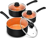 MICHELANGELO Poêle à sauce antiadhésive avec couvercle, ensemble de casseroles en céramique, petits ensembles de sauces non toxiques avec poignée de maintien, pots d'induction pour la cuisine, PTFE & PFOA Gratuit - 1Qt & 2Qt & 3Qt, bleu