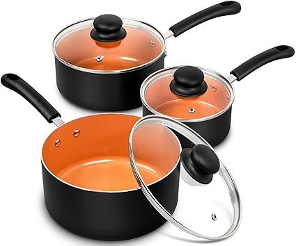 Michelangelo Nonstick Sauce Pan With Lid, 1QT&2QT&3QT Ceramic Saucepan, Copper Saucepans,PFAS-FREE Pot Set,Small Pots For Cooking,Multipurpose Cooking Pots Set For Home Kitchen,Dishwasher Safe