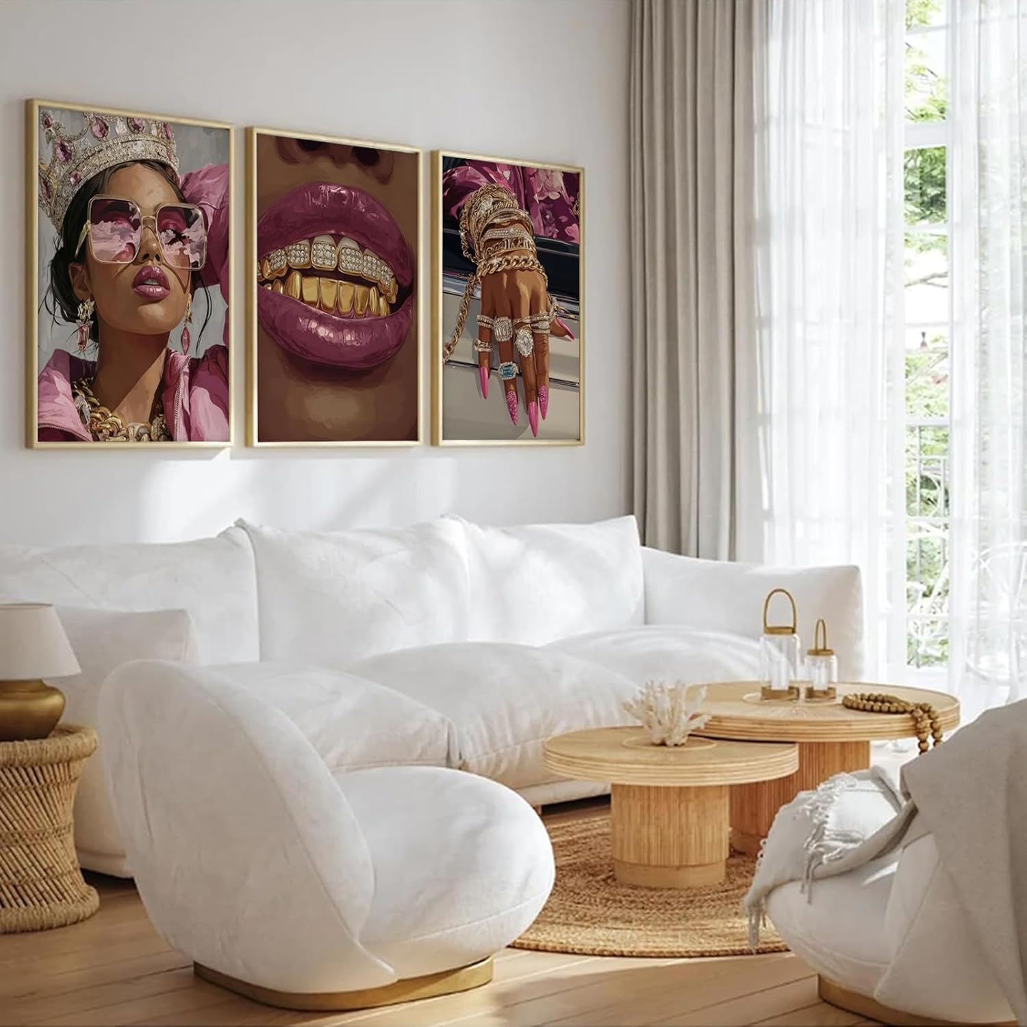 3 Pcs Unframed Pink Black Girl Wall Art Luxury African American Wall Decor Pictures Modern Fashion Woman Room Canvas Poster Prints for Home Bedroom Living Bathroom Decorations