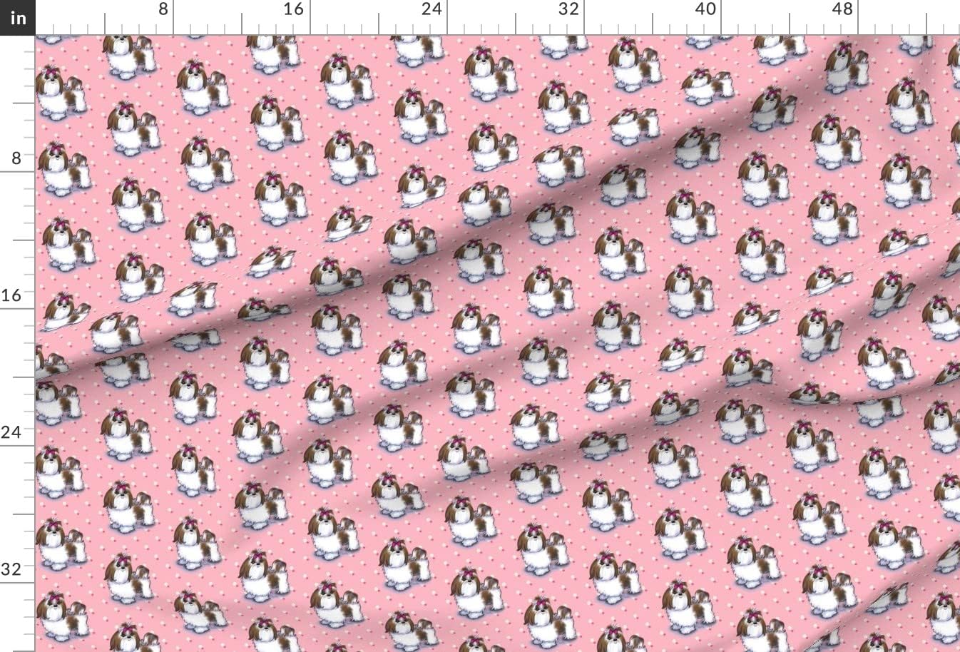 Spoonflower Fabric - Shih Tzu Pink Flowers Dog Puppy Breed Dots Printed on Upholstery Velvet Fabric Fat Quarter - Upholstery Home Decor Bottomweight Apparel