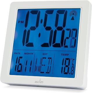 Acctim Varsity Digital Alarm Clock Radio Controlled Crescendo Alarm Date & Temperature Display (White)