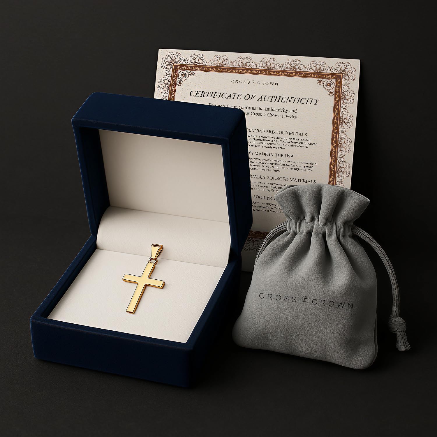 Cross+Crown Premium 14K Yellow Gold Cross Pendant, Durable Double-Bonded 14K Pendant for Necklace, Women & Mens Gold Cross for Chain with Premium Jewelry Box, Handcrafted Religious Jewelry in the USA