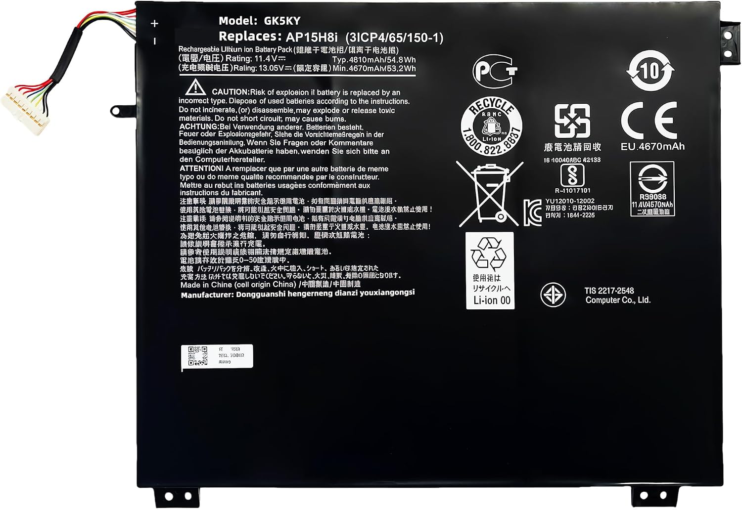 53.2Wh AP15H8i Laptop Battery Replacement for Acer for Aspire One Cloudbook 14 AO1-431 Swift 1 SF114-31 Series Notebook 11.4V 4670mAh High Performance