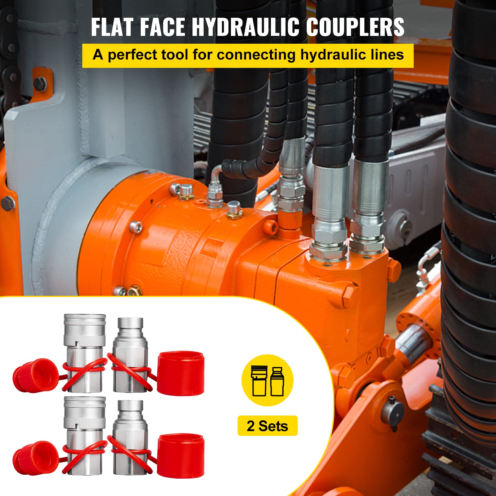 VEVOR Attacco rapido idraulico 1/2" Corpo Accoppiatore idraulico 1/2" NPT Attacco rapido Attacco rapido 2 coppie Attacco rapido idraulico 27,6 MPa 2 coppie