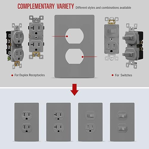 Miniatura 141 de ENERLITES Placa de pared dúplex para toma de receptáculo, cubierta de toma de corriente eléctrica, acabado brillante, tamaño mediano de 1 banda