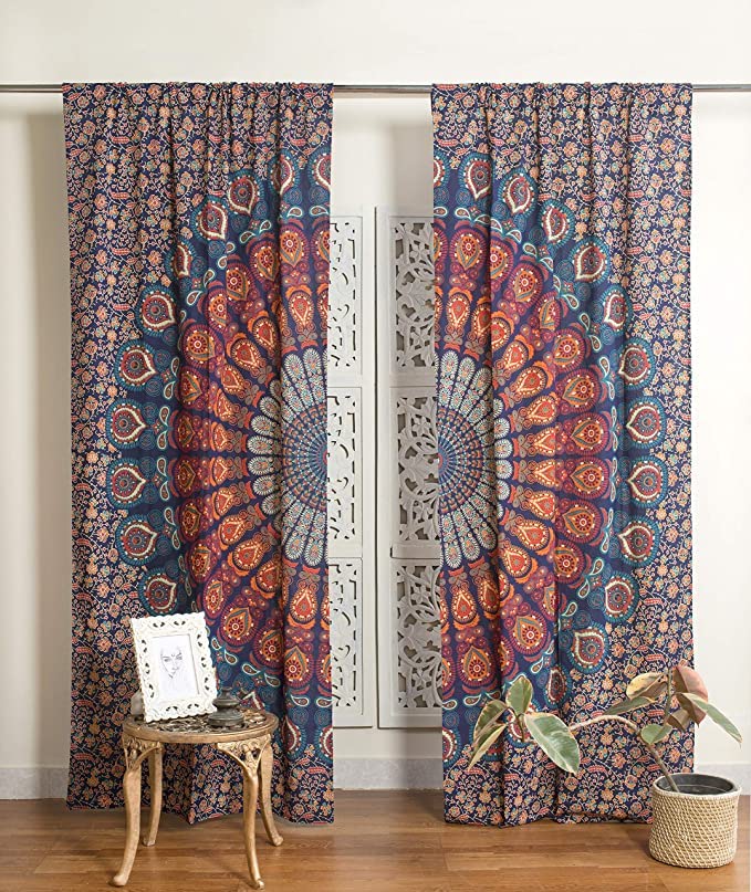 Cortinas Con Estampado De Mandala Indio Para Ventana De Cocina, Cortina Y Cenefa, Juego De Tapiz Para Recámara, Cortina India Para Balcón, Decoración De Habitación, Cortina Bohemia (multicolor