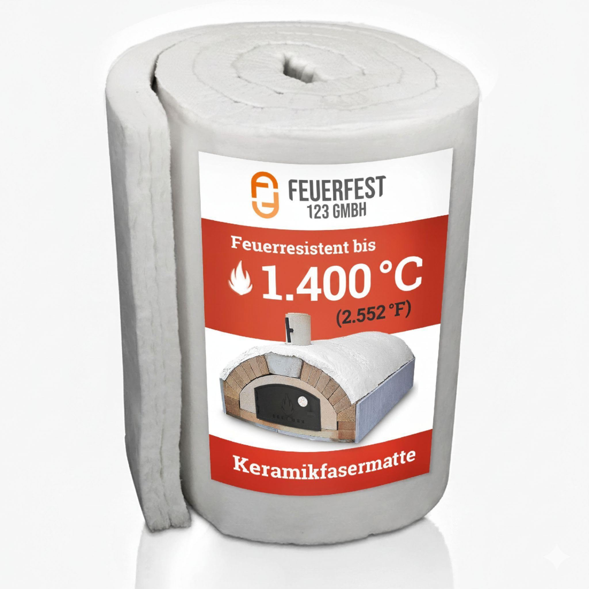 Feuerfest 123 - Keramikfasermatte [366x61x5 cm] - Bis 1.400 °C - Hochtemperatur-Isolierung - Keramikfaserdecke für Kamine und Öfen - Auch als Ofenrohr Isolierung - Material Dichte 128 KG/m³