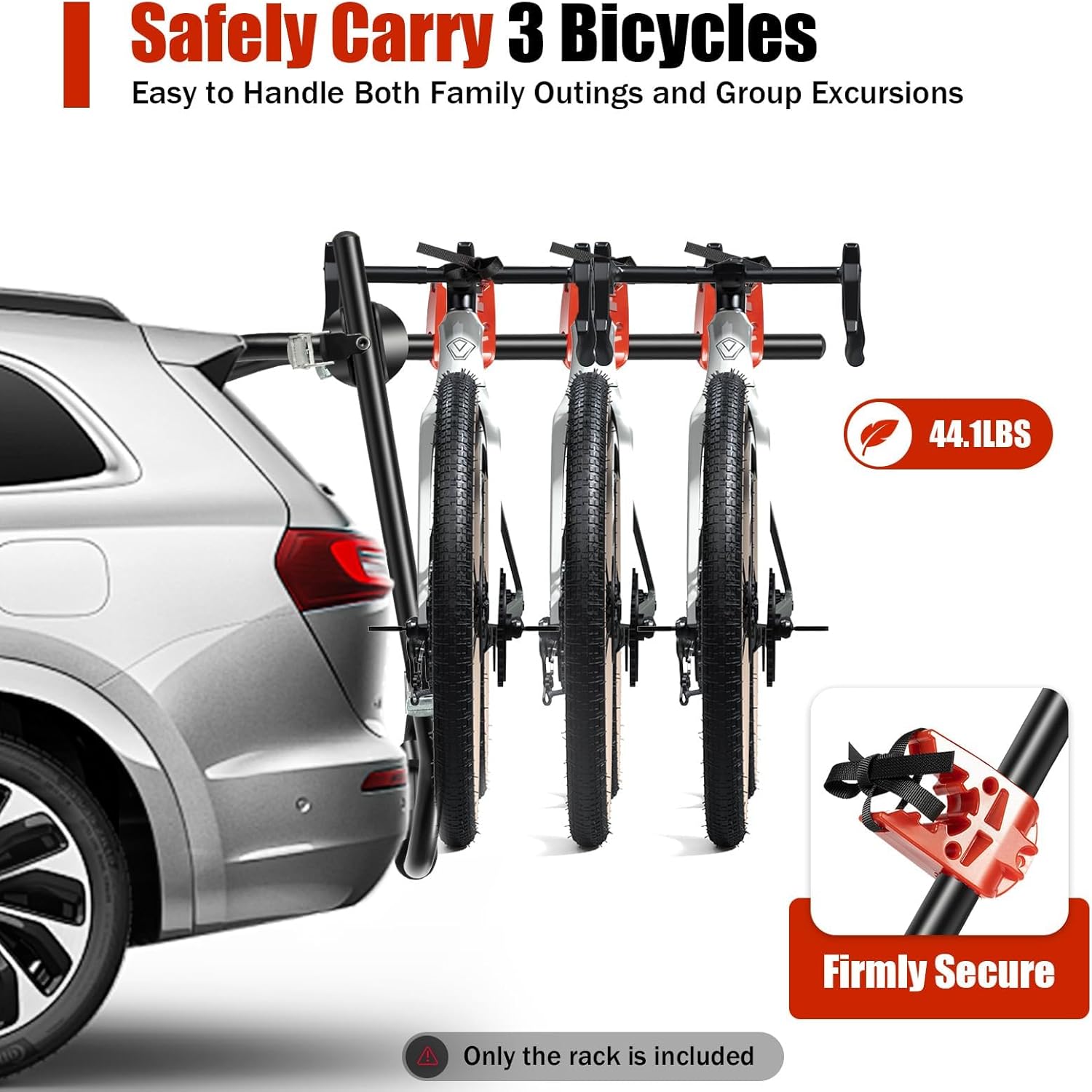 3-Bike Trunk Mount Rack with Fixed Strap Bike Rack Bicycle Rack Carrier Light-Weight/Kids Bikes Mounts 3 Bikes Rack for SUV/Sedan, Anti-Sway Straps & Soft Padding