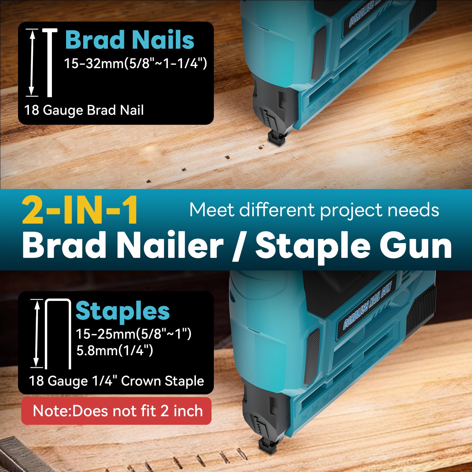 Yofuly Sparachiodi a Batteria Compatibile con batterie Makita 18v, 2026 Upgrade 18GA 2-IN-1 Pistola Sparachiodi Elettrica Profondità Regolabile, 1000Chiodi e Graffette per Lavori in Legno