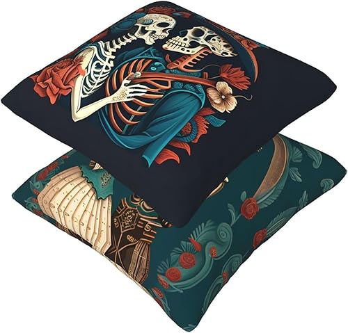 Miniatura 4 de Juego de 2 fundas de almohada decorativas con diseño de calavera de azúcar mexicana, para habitación, dormitorio, sofá, silla, automóvil, decoración