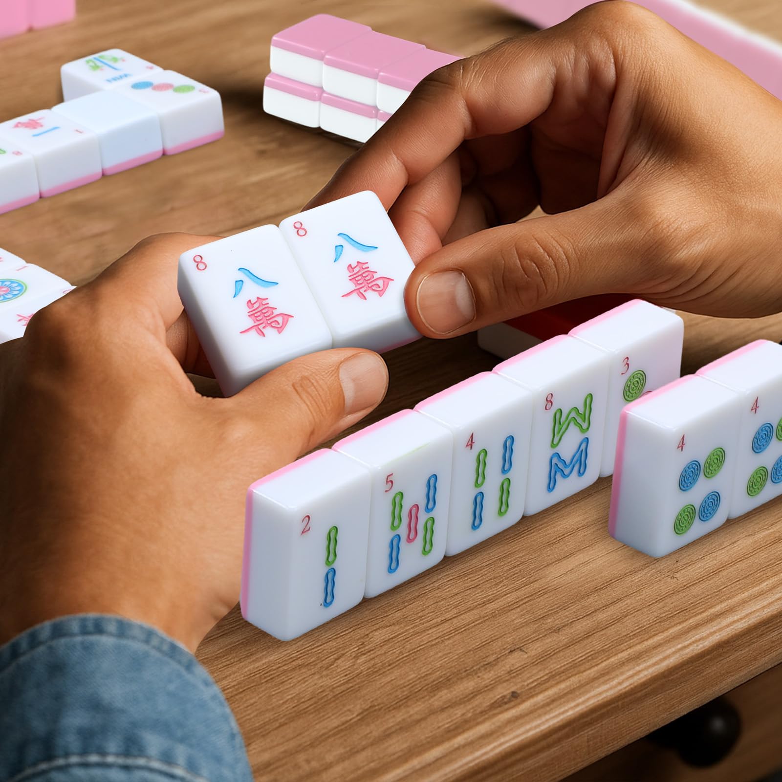 Set di 166 mattonelle americane Mahjong da 4,1 cm, set di blocchi di gioco Mahjong rosa per gli amanti di Mah Jong