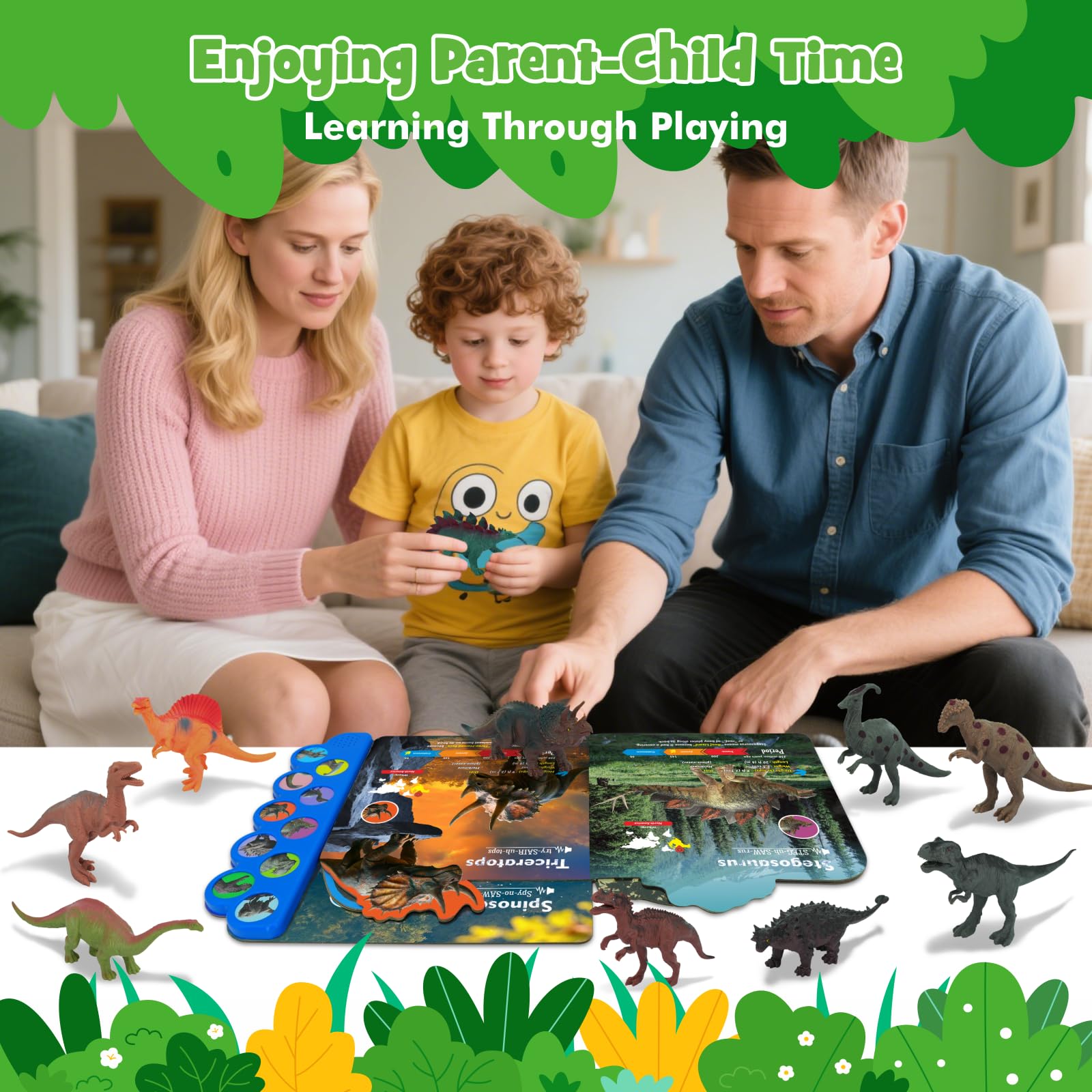 iGRATENS Dinosaur Toys with Sounds Book, 10PCS Dino Figures for Toddlers & Animal Sounds Book with 10 Buttons - Image 3