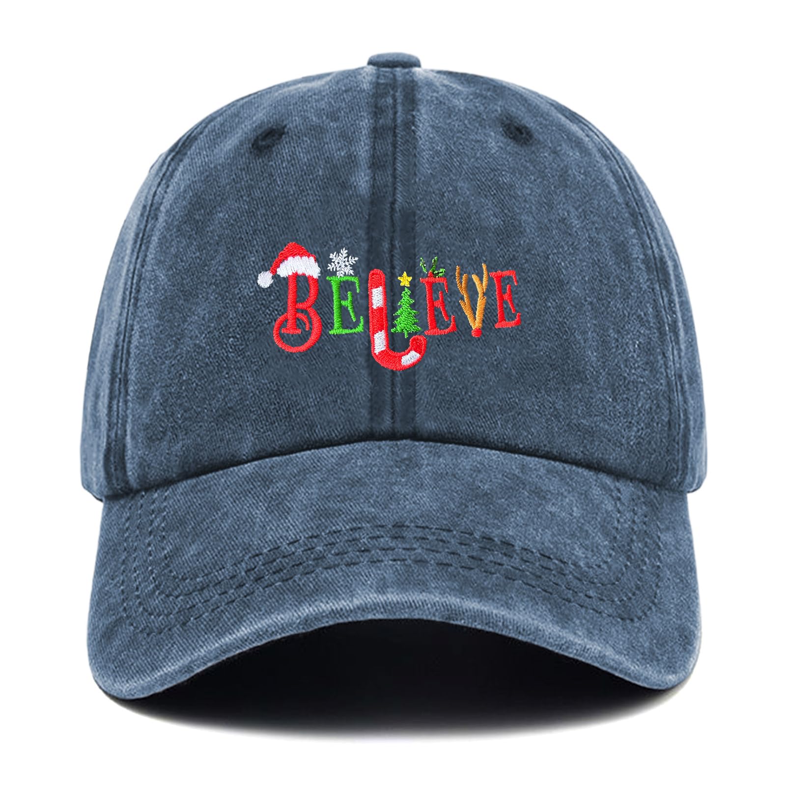 Gaakvrr Unisex Navy Blue Christmas Baseball Hat Snapback Hats For Men Women Fashion Embroidered Dad Baseball Caps(Navy Blue)