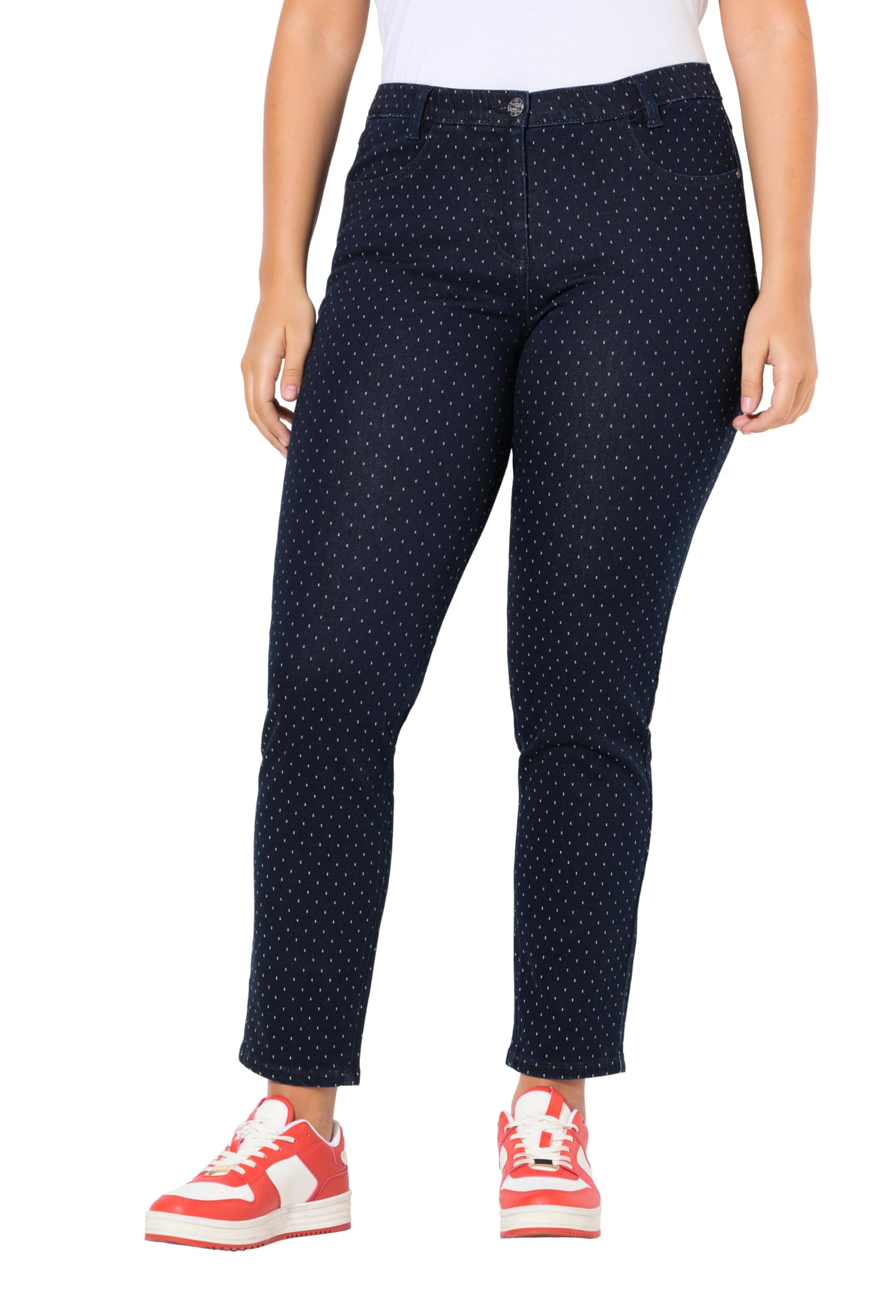 Ulla Popken Damen große Größen Übergrößen Plus Size Jeans Sarah, Punkte, schmales, konisches Bein 830630