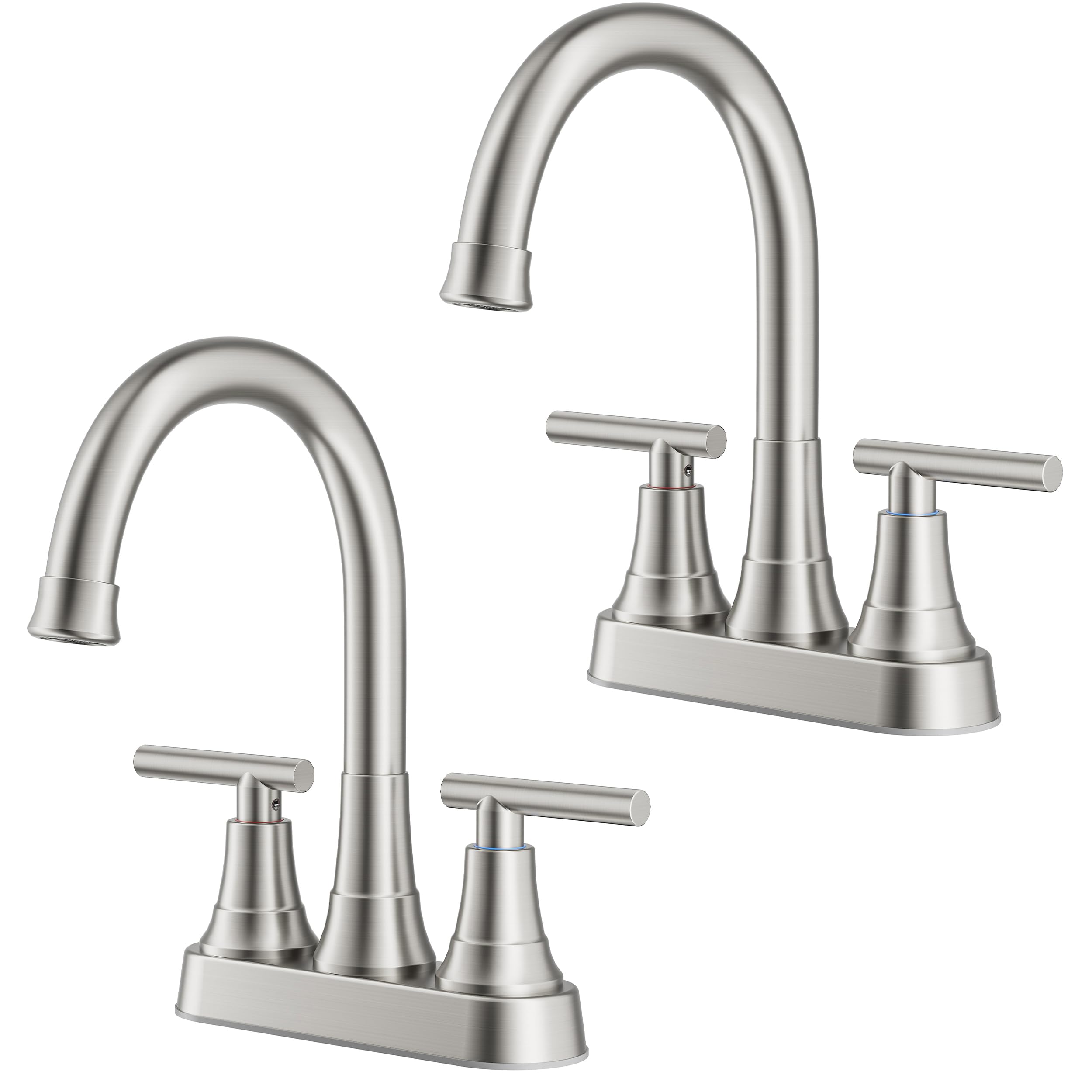 FORIOUS 4 Inch Centerset Bathroom Faucets Brushed Nickel 2 Pack Commercial | Fits 2/3-Hole Sinks, Two Handles, 360° Swivel Spout, cUPC& NSF 61/372 Certification, For Wholesale, Renovation and Upgradin