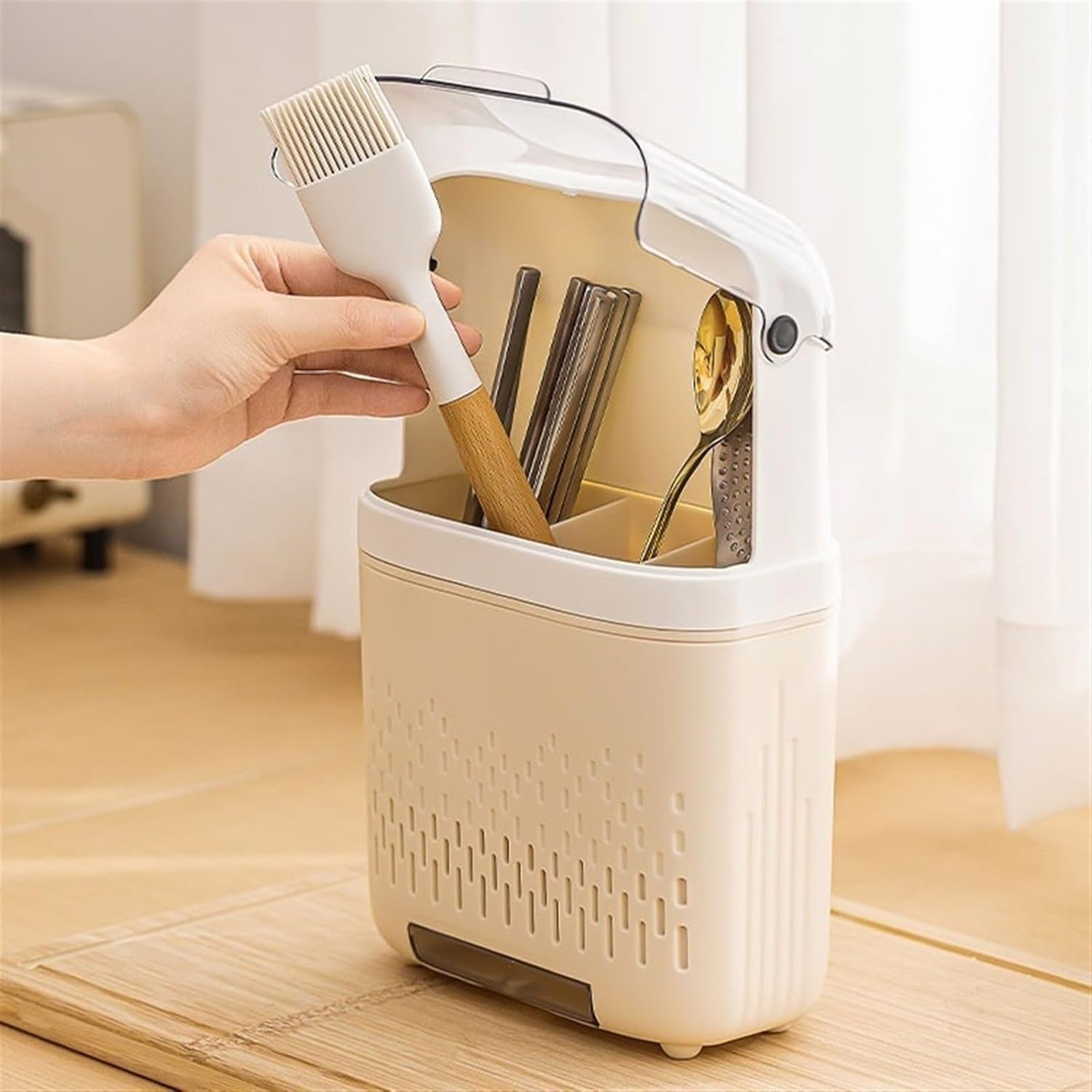 台所用品オーガナイザー、キッチン用品ホルダー、壁掛け器具ホルダー、取り外し可能な調理器具オーガナイザー、カトラリー水切り。ダストカバ