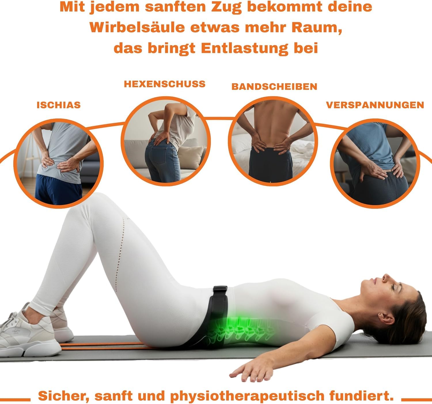 ROOZENBELT Rückenstrecker-Gurt | Wirbelsäule & Bandscheiben in 5 Min. täglich entlasten | bei Ischias, Hexenschuss & Verspannungen | von Physiotherapeut entwickelt | Strong (ab 65 kg)