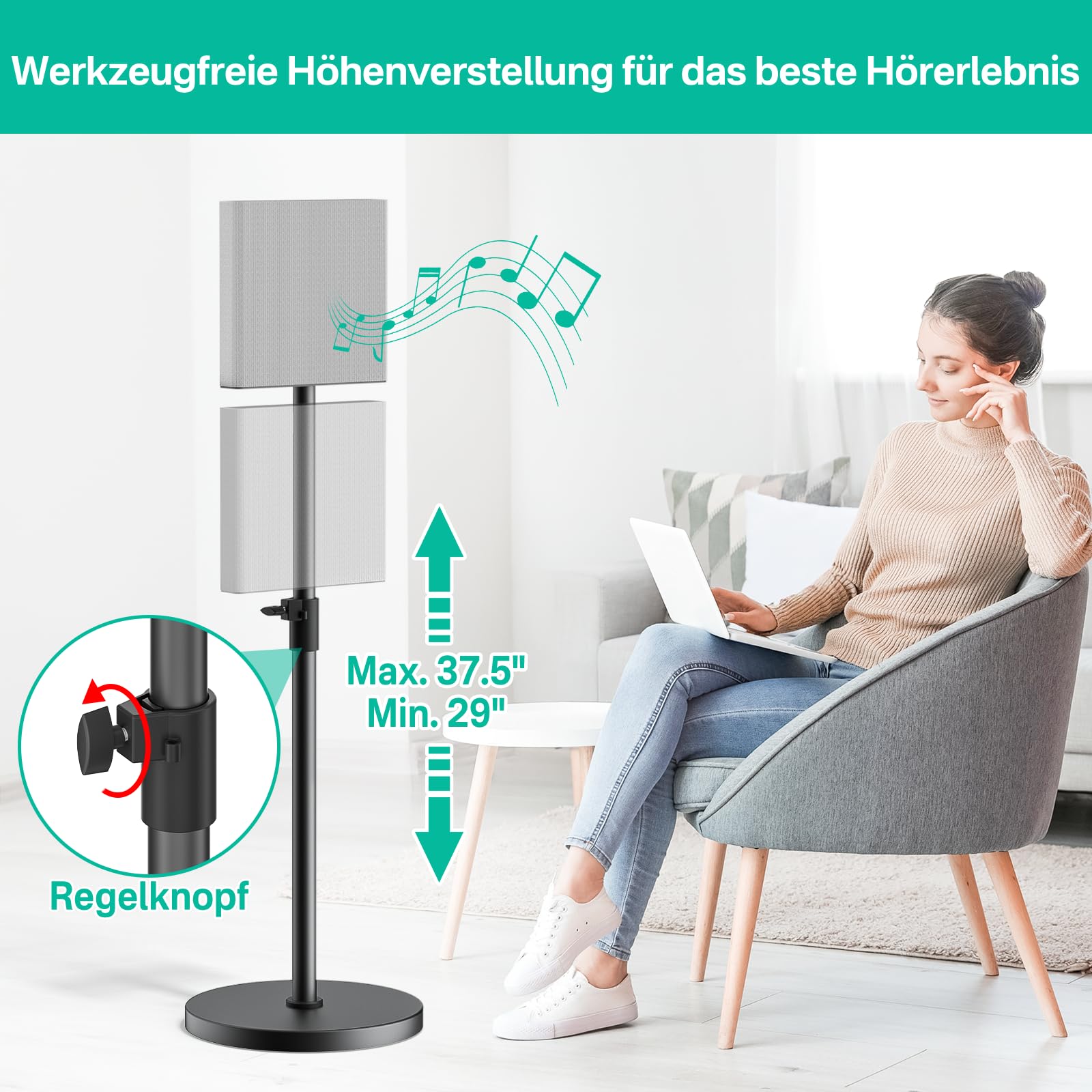 Para stojaków do głośników dla Sony Bravia Theatre Quad HT-A9M2 – Regulowane w wysokości stojaki na głośniki surround dla Sony HT-A9M2 z zarządzaniem kablami (tylko stojaki)