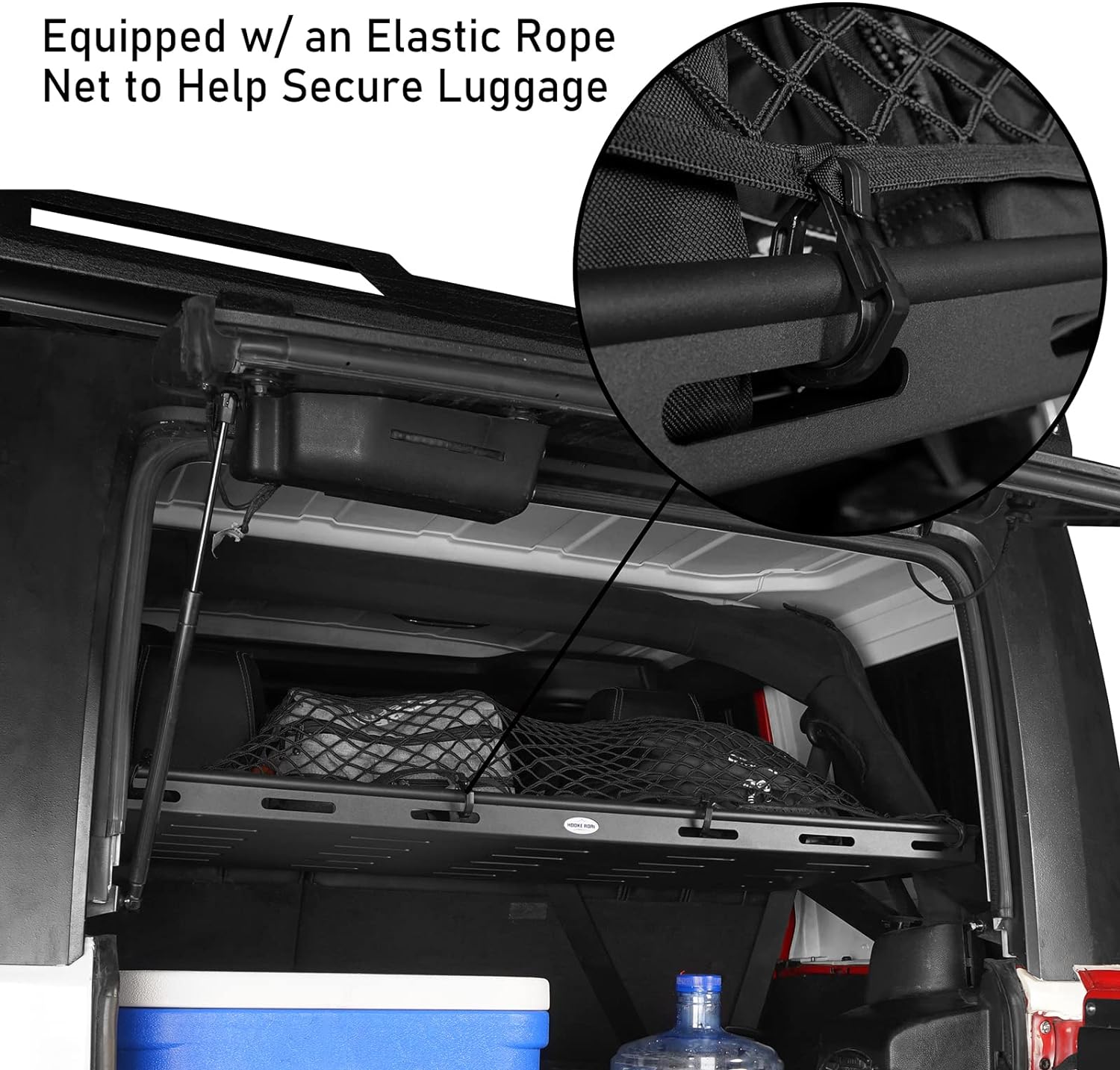 Hooke Road Rear Trunk Cargo Rack Basket Tray for 2007-2026 Jeep Wrangler JK JL 4-Door Hardtops, Sturdy Steel Shelf for Camping Trip Gear - Image 4