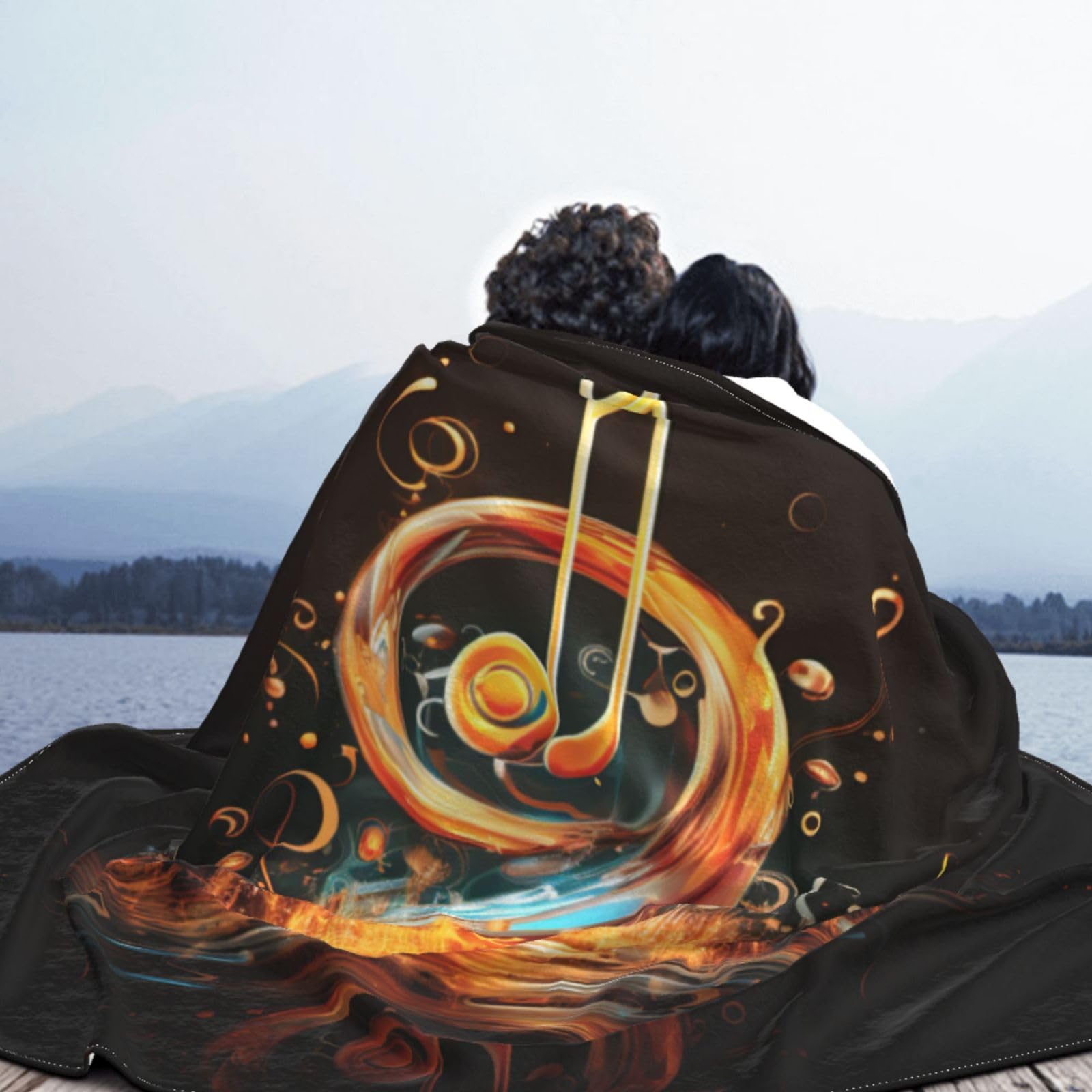 Coperta decorativa morbida e calda in flanella per bambini, cane, gatto, 127 x 152 cm, stampa con simboli musicali