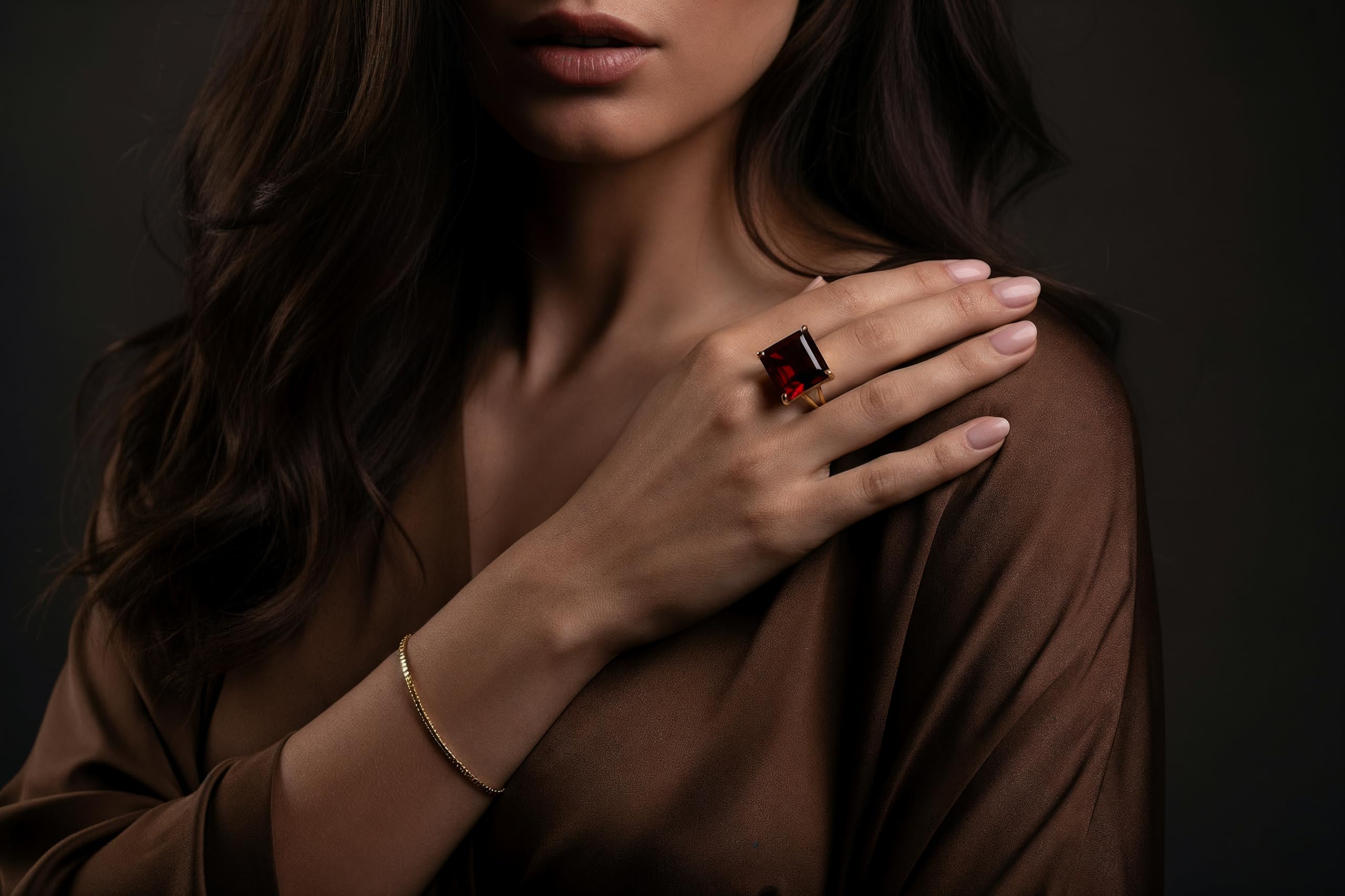 Fett rot Granat Ringe für Frauen - 14k Rose Gold Natürlichen Edelstein Cocktail-Ring - Elegante Aussage Schmuck Ringe für Lässig, Formale Mode - Januar Birthstone Geschenke für Sie