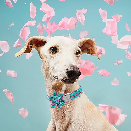 Miniatura 2 de Babole Pet Collares de perro con lazo de flores, collar de perro de flamenco verde con hebilla de metal de seguridad, collares ajustables para