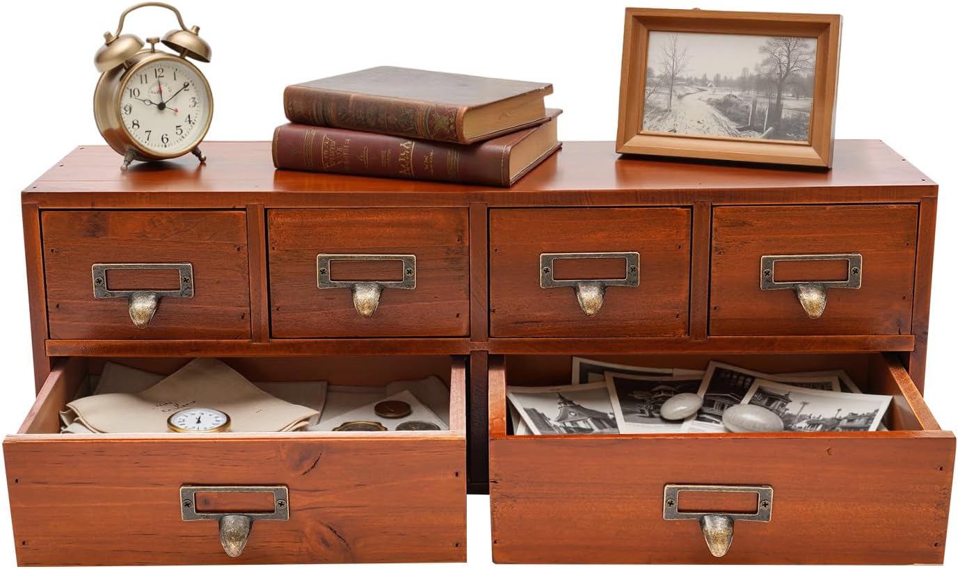 6 Drawers Apothecary Cabinet Vintage Desk Organizer Wooden Storage Box Craft Storage Cabinet for Store Medicine, Jewelry, Tea, Card, Flat File Collection