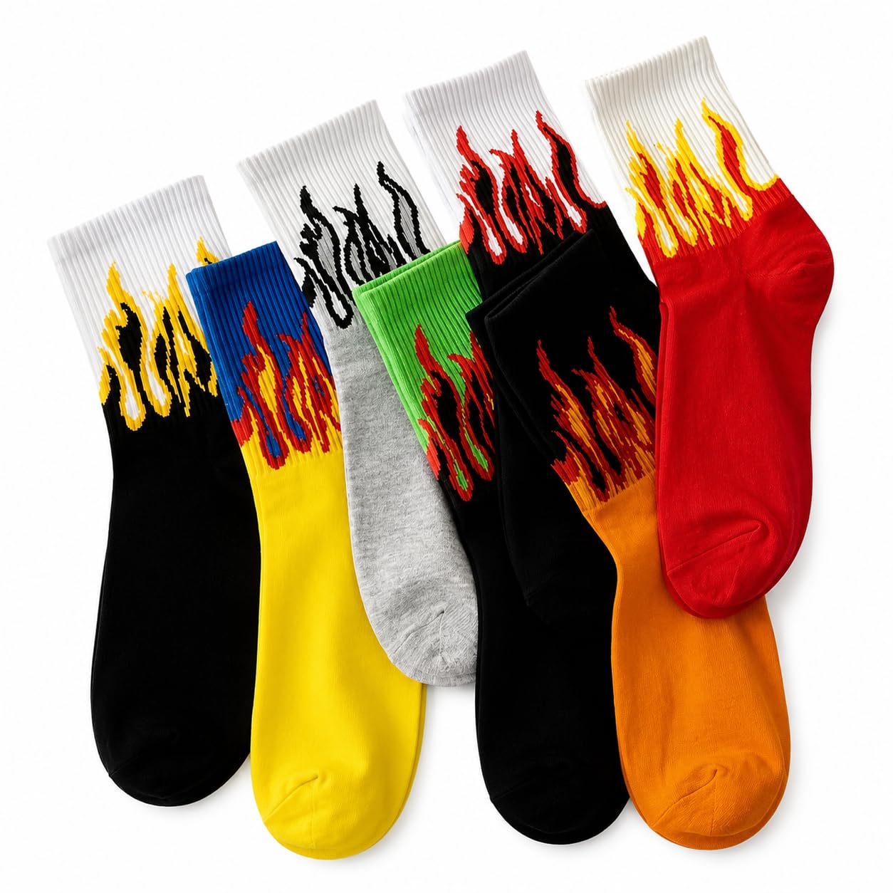 AKSHINE, Unisex Flame Design Crew Socks | Soft Breathable Cotton Casual Streetwear Mid-Calf Socks for Men & Women Pack of 6-picture-16