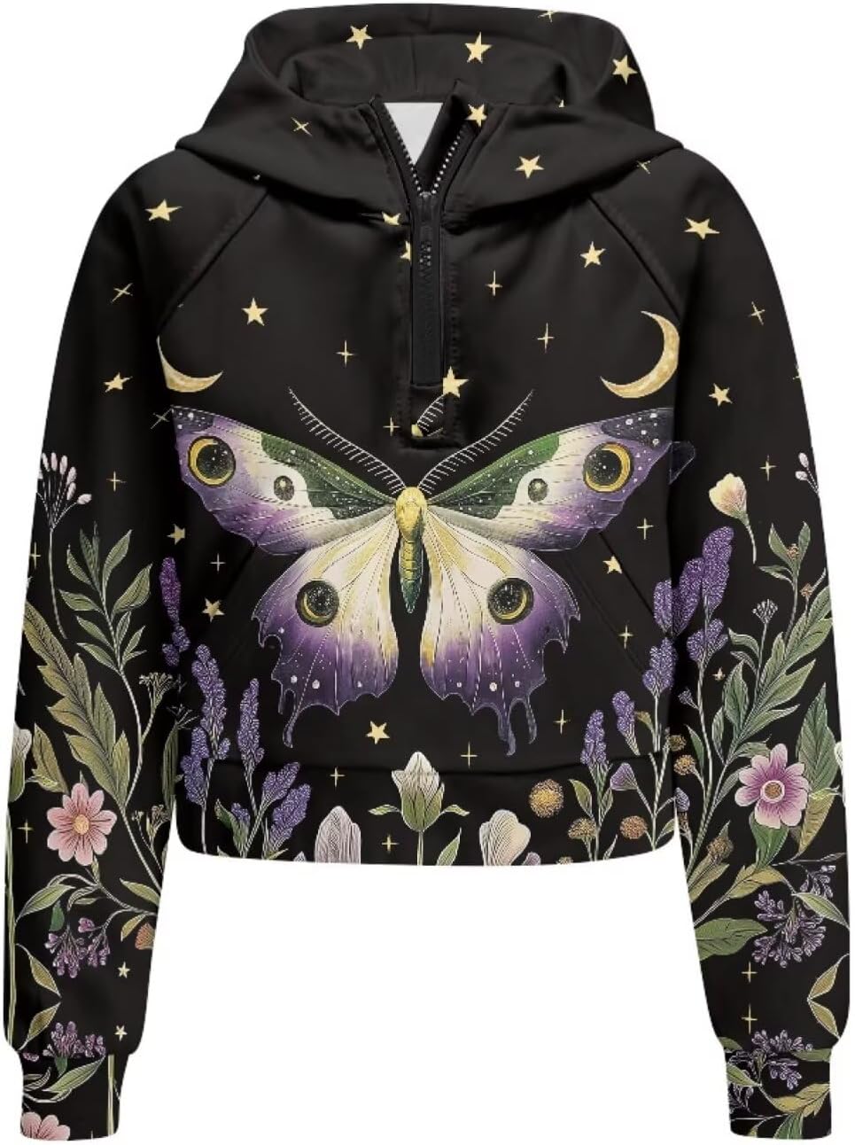 Capybara Flower Girl's Cropped Hoodies Long Sleeve Half Zip Sweatshirts for Kids Pullover Top Graphic Sweater Coat