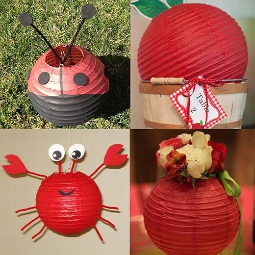 Miniatura 7 de Supla 28 linternas decorativas de papel rojo chino de 5 tamaños, faroles chinos japoneses colgantes, faroles redondos de fiesta para festivales de